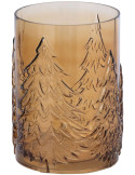 Photophore en verre ambré décor sapins 16x16x23,5 cm Vinterdam