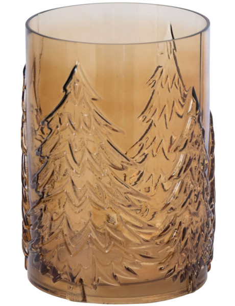 Photophore en verre ambré décor sapins 16x16x23,5 cm Vinterdam J-Line - 1