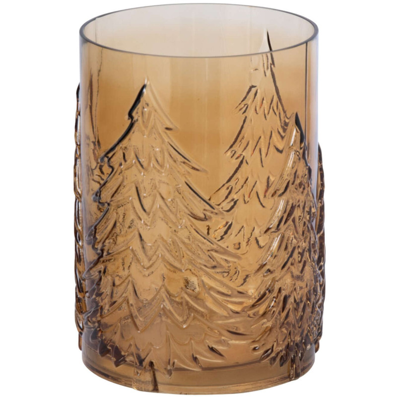 Photophore en verre ambré décor sapins 16x16x23,5 cm Vinterdam J-Line - 1