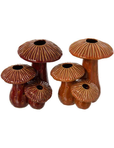 Lot de 2 vases champignon en grès brun 19 cm Diever J-Line - 1