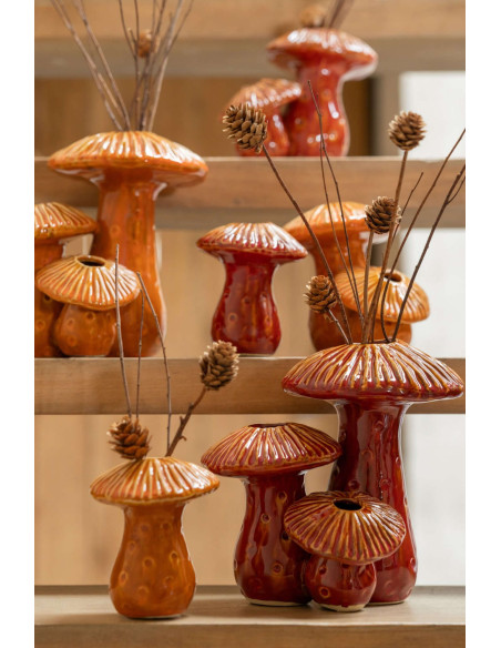 Lot de 2 vases champignon en grès brun 19 cm Diever J-Line - 2