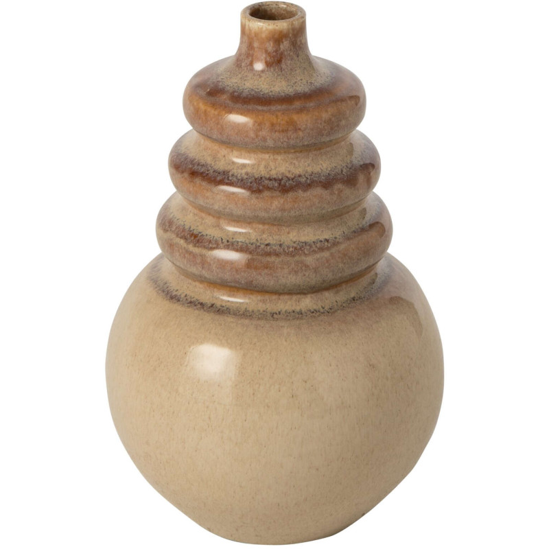 Vase céramique beige brun annelé 30 cm Kleiveld J-Line - 1