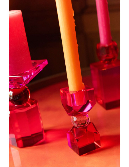 Bougeoir verre fuchsia rouge 10 cm Virello J-Line - 4