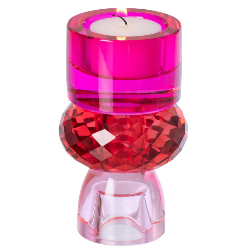 Bougeoir réversible verre fuchsia rouge 11,5 cm Virello J-Line - 5