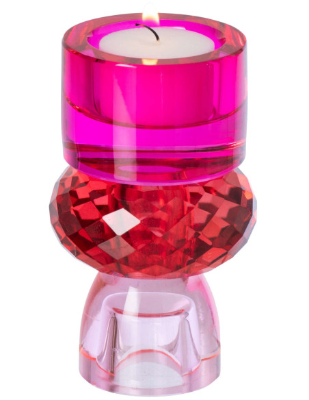 Bougeoir réversible verre fuchsia rouge 11,5 cm Virello J-Line - 5
