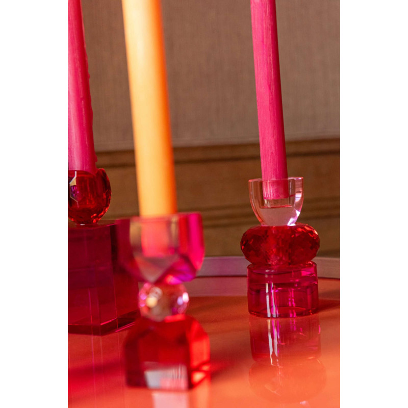 Bougeoir réversible verre fuchsia rouge 11,5 cm Virello J-Line - 2