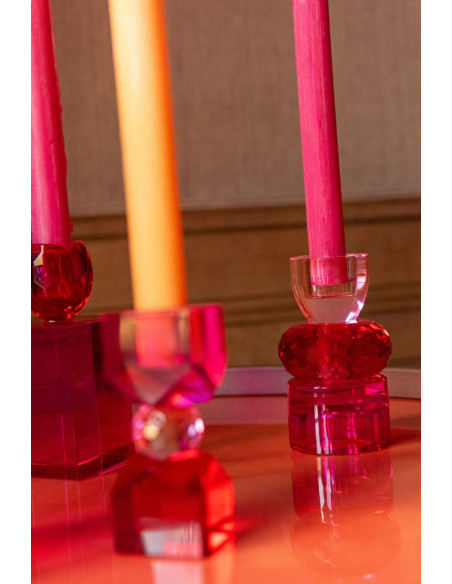 Bougeoir réversible verre fuchsia rouge 11,5 cm Virello J-Line - 2