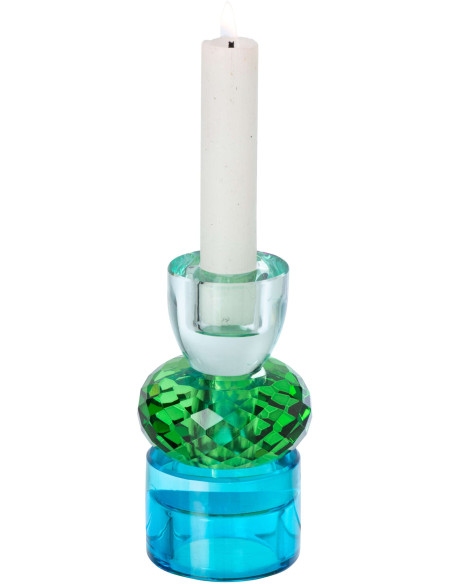 Bougeoir réversible verre bleu vert 11,5 cm Virello J-Line - 3