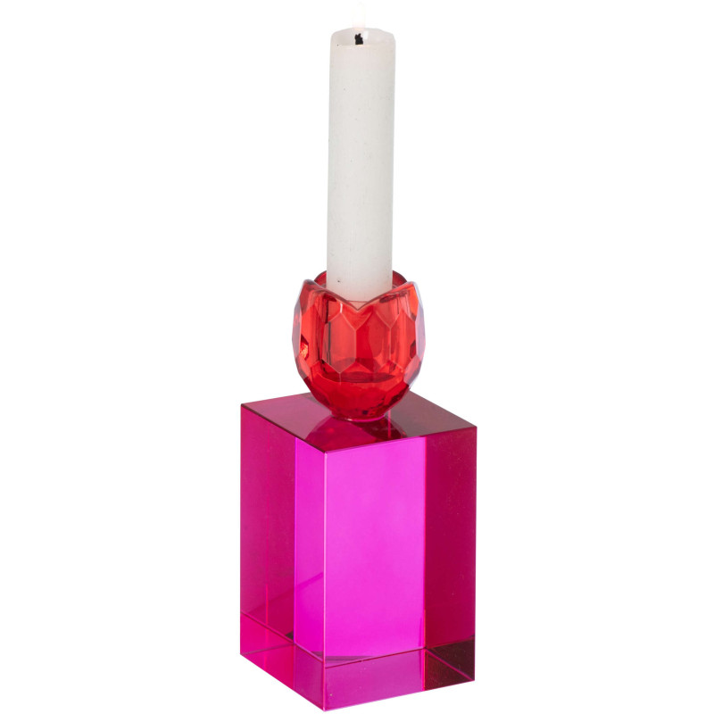 Bougeoir chandelle verre fuchsia rouge 6x6x13 cm Virello J-Line - 3