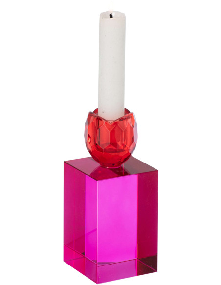 Bougeoir chandelle verre fuchsia rouge 6x6x13 cm Virello J-Line - 3