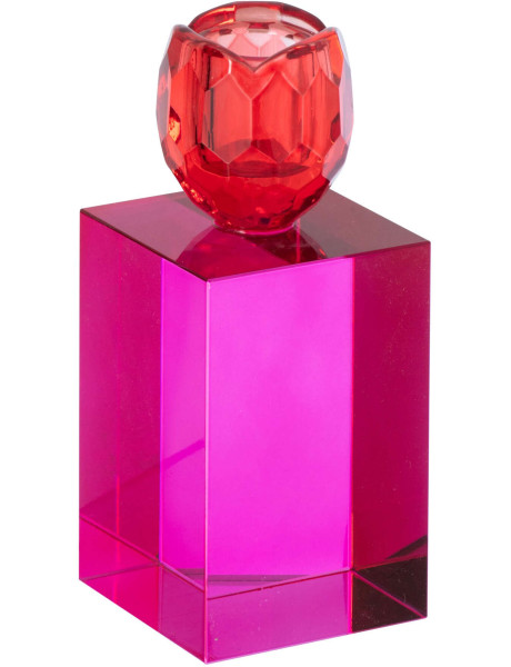 Bougeoir chandelle verre fuchsia rouge 6x6x13 cm Virello J-Line - 1