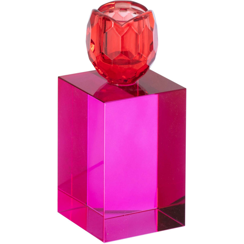 Bougeoir chandelle verre fuchsia rouge 6x6x13 cm Virello J-Line - 1