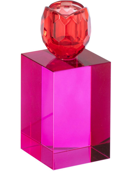 Bougeoir chandelle verre fuchsia rouge 6x6x13 cm Virello J-Line - 1