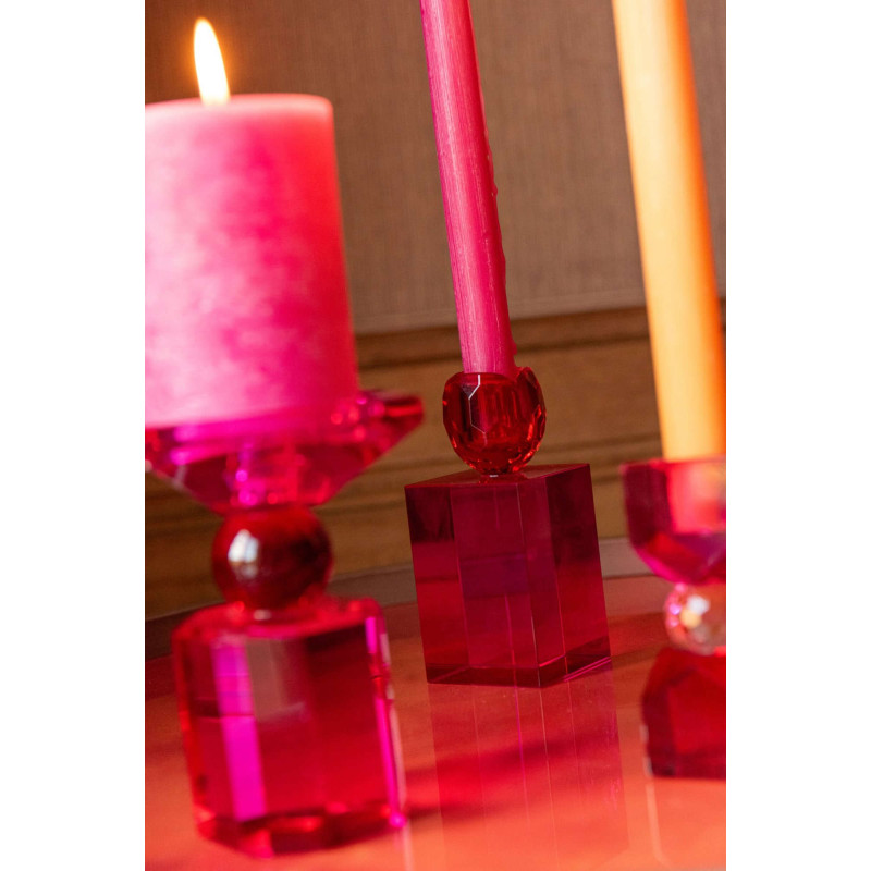 Bougeoir chandelle verre fuchsia rouge 6x6x13 cm Virello J-Line - 2