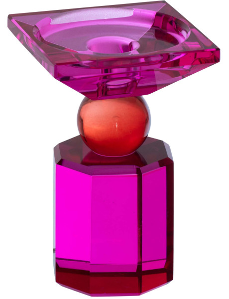 Bougeoir verre fuchsia rouge chandelle et pilier 13,5 cm Virello J-Line - 1