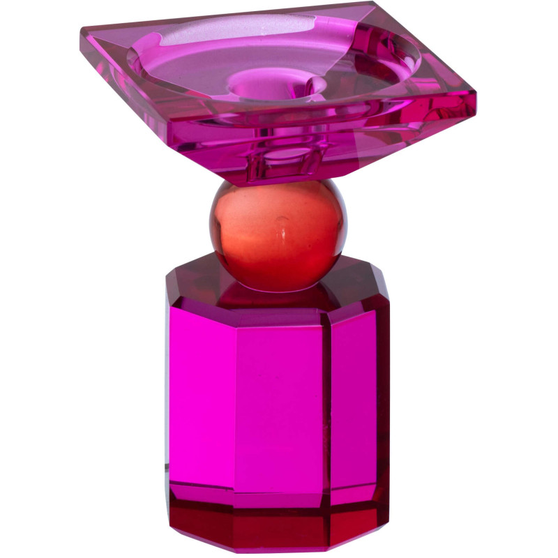 Bougeoir verre fuchsia rouge chandelle et pilier 13,5 cm Virello J-Line - 1