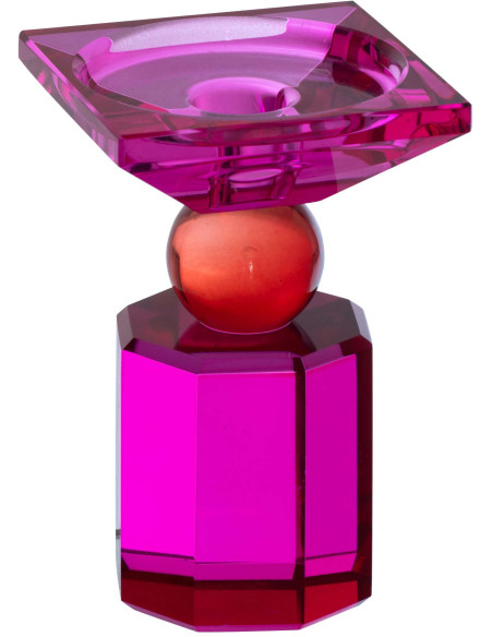 Bougeoir verre fuchsia rouge chandelle et pilier 13,5 cm Virello J-Line - 1