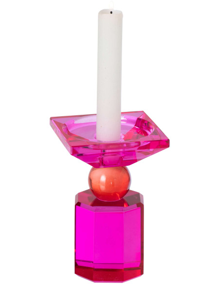 Bougeoir verre fuchsia rouge chandelle et pilier 13,5 cm Virello J-Line - 3