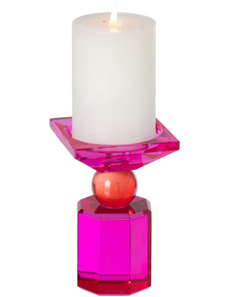 Bougeoir verre fuchsia rouge chandelle et pilier 13,5 cm Virello J-Line - 4