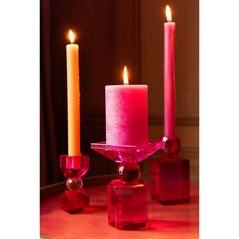 Bougeoir verre fuchsia rouge chandelle et pilier 13,5 cm Virello J-Line - 2
