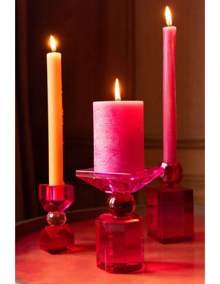 Bougeoir verre fuchsia rouge chandelle et pilier 13,5 cm Virello J-Line - 2
