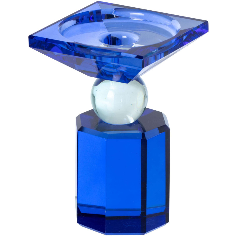 Bougeoir verre bleu chandelle et pilier 13,5 cm Virello J-Line - 1
