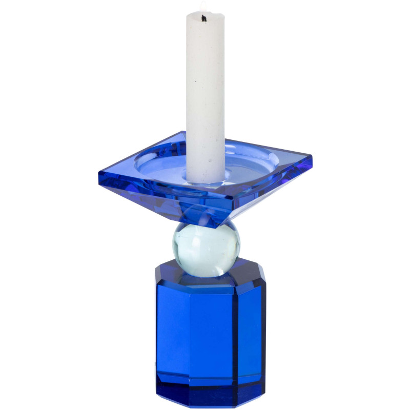 Bougeoir verre bleu chandelle et pilier 13,5 cm Virello J-Line - 3