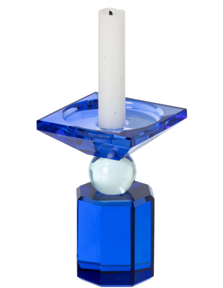 Bougeoir verre bleu chandelle et pilier 13,5 cm Virello J-Line - 3