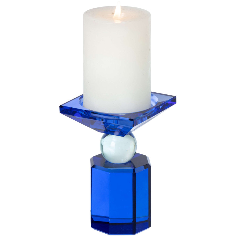 Bougeoir verre bleu chandelle et pilier 13,5 cm Virello J-Line - 4