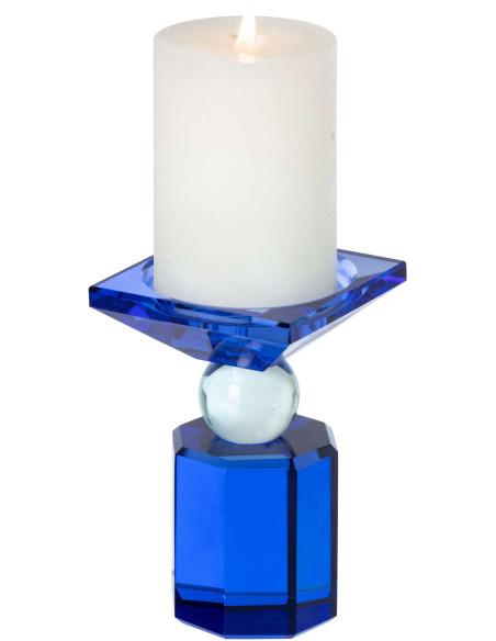 Bougeoir verre bleu chandelle et pilier 13,5 cm Virello J-Line - 4