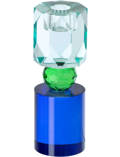Bougeoir verre bleu vert chandelle 16,5 cm Virello J-Line - 1