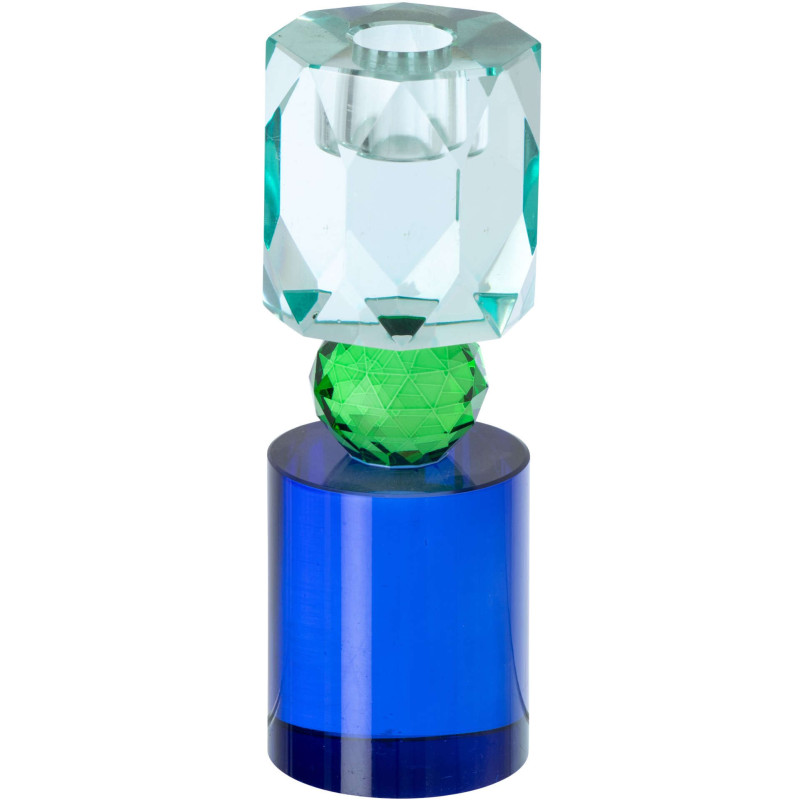 Bougeoir verre bleu vert chandelle 16,5 cm Virello J-Line - 1