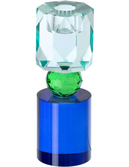 Bougeoir verre bleu vert chandelle 16,5 cm Virello J-Line - 1