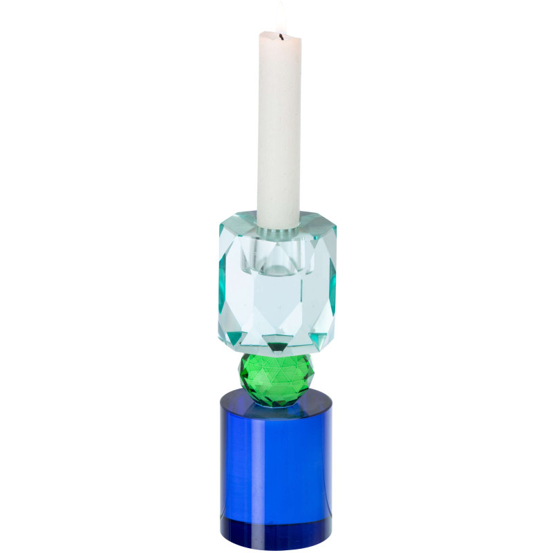 Bougeoir verre bleu vert chandelle 16,5 cm Virello J-Line - 3