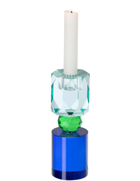 Bougeoir verre bleu vert chandelle 16,5 cm Virello J-Line - 3