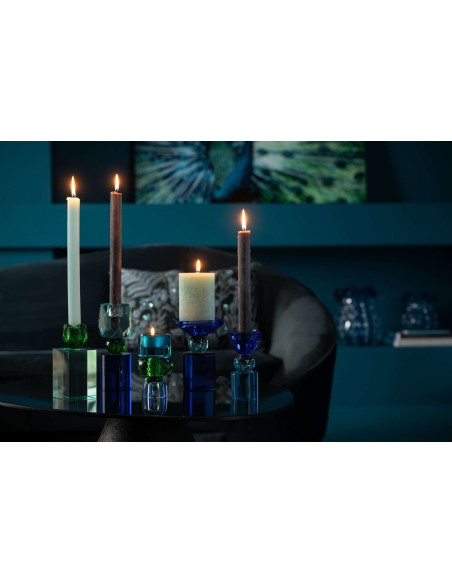 Bougeoir verre bleu vert chandelle 16,5 cm Virello J-Line - 4
