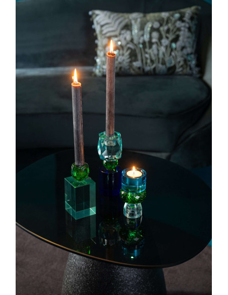 Bougeoir verre bleu vert chandelle 16,5 cm Virello J-Line - 2