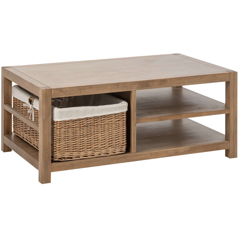 Table basse bois naturel avec panier 120x70x50 cm Rakkestad  Slug J-Line - 1