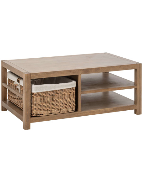 Table basse bois naturel avec panier 120x70x50 cm Rakkestad  Slug J-Line - 1
