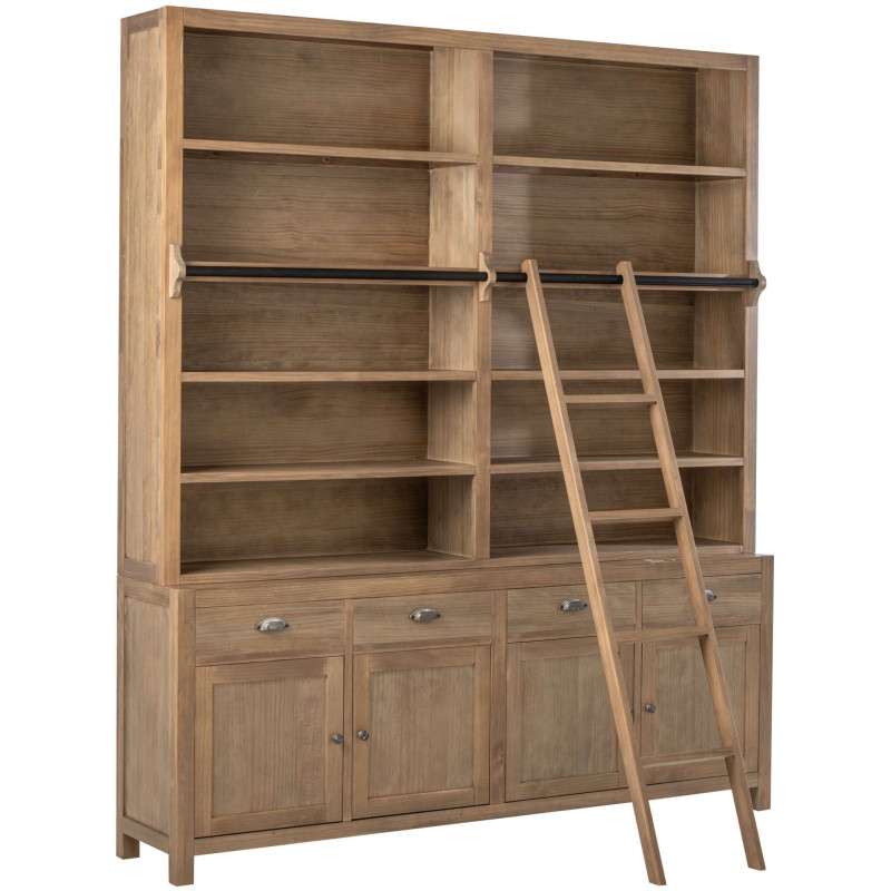 Bibliothèque bois naturel avec échelle 200 cm Rakkestad J-Line - 1