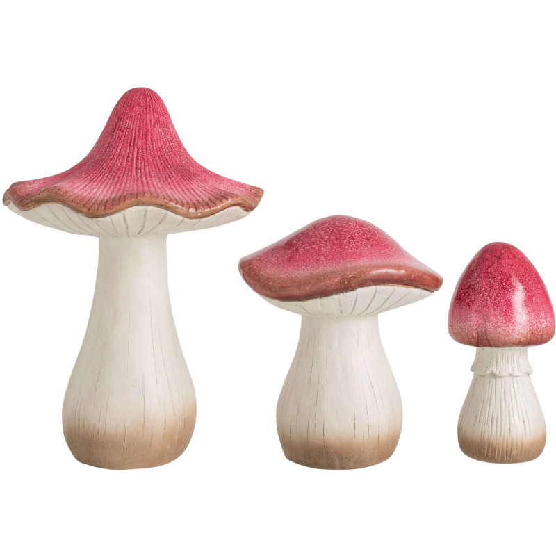Lot de 3 champignons décoratifs jardin magnésium rouge 54,5 cm Mossby J-Line - 1