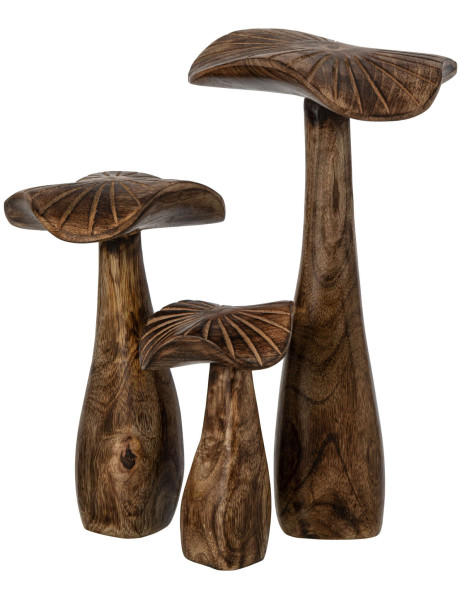 Lot de 3 champignons décoratifs bois de manguier 30,5 cm Aurland J-Line - 1