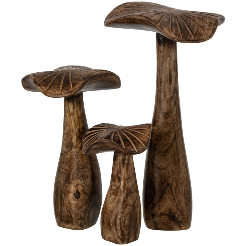 Lot de 3 champignons décoratifs bois de manguier 30,5 cm Aurland J-Line - 1