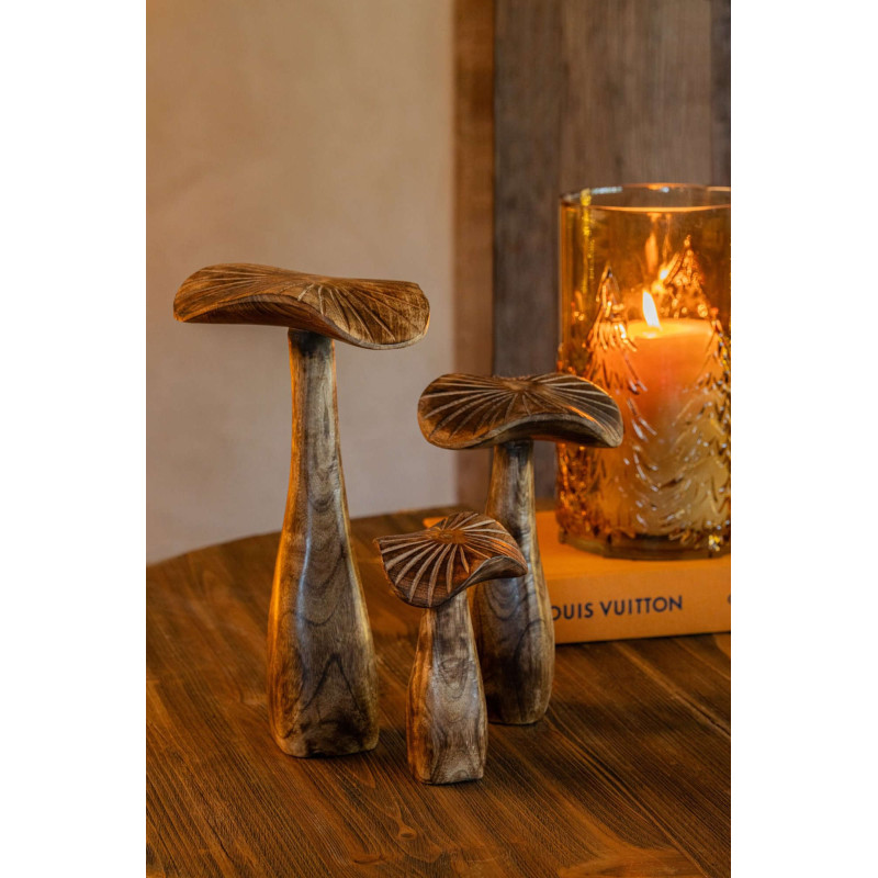 Lot de 3 champignons décoratifs bois de manguier 30,5 cm Aurland J-Line - 2