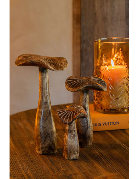 Lot de 3 champignons décoratifs bois de manguier 30,5 cm Aurland J-Line - 2