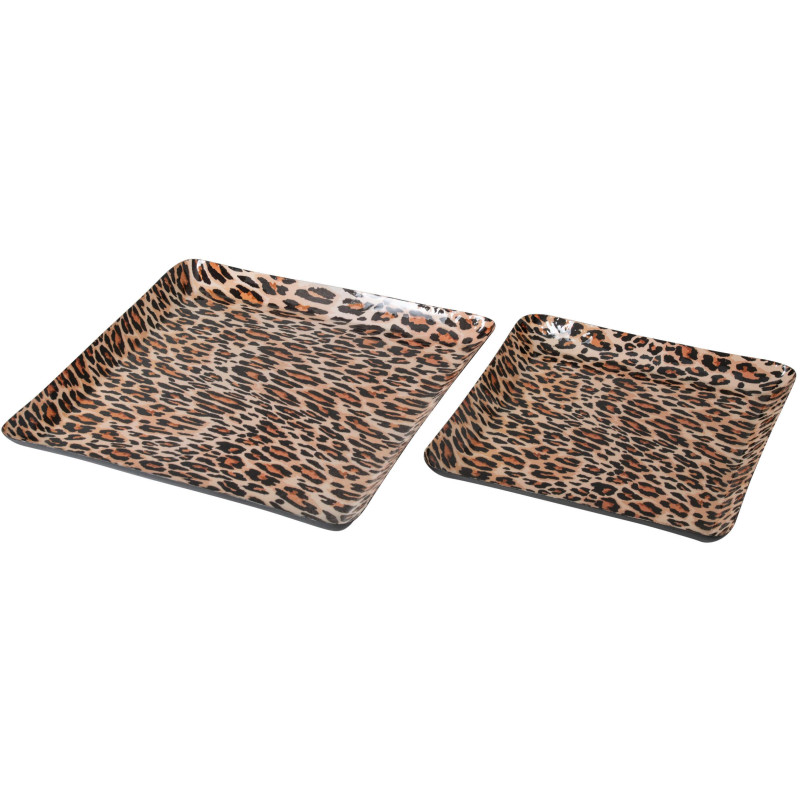 Set de 2 plateaux décoratifs léopard en métal Nakuru J-Line - 1
