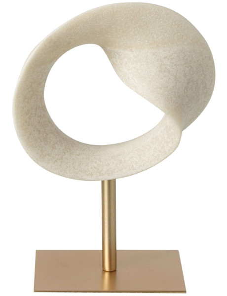 Sculpture abstraite blanche pied métal doré 30 cm Oryvalis J-Line - 1