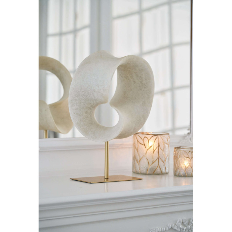 Grande sculpture abstraite blanche pied métal doré 43 cm Oryvalis J-Line - 2