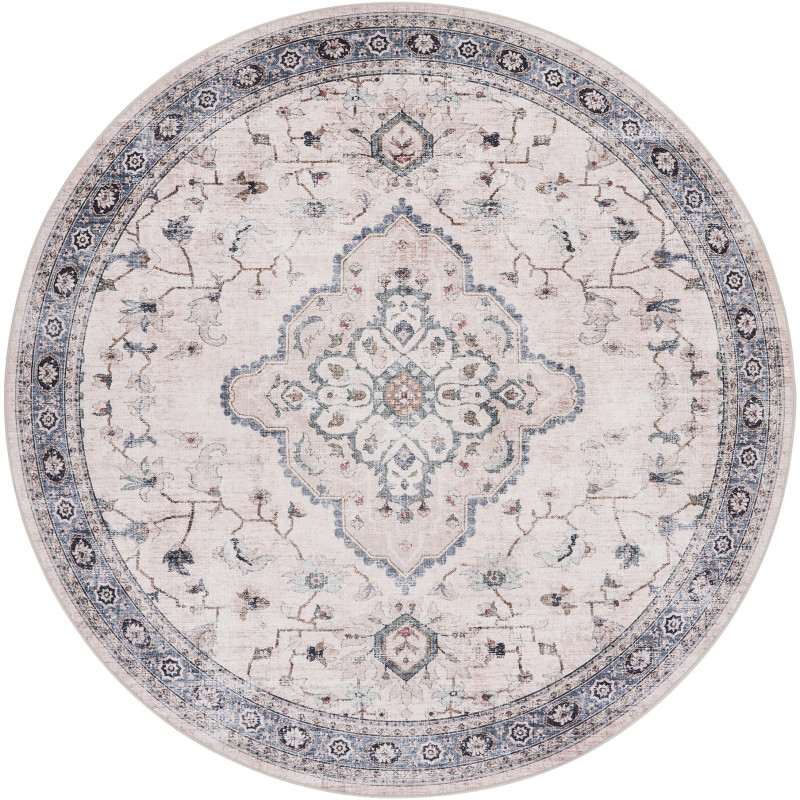 Tapis rond vintage beige bleu chenille Ø200 cm Havana House Nordic - 1