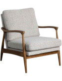 Fauteuil tissu chiné blanc gris et bois Vadstena
